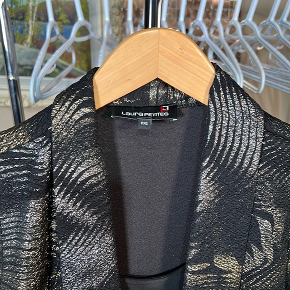 Vintage LAURA Petites Metallic Swirl Print Open Cardigan Built In Top P2P 17-18” - Picture 2 of 8